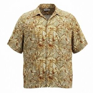 Natural Issues Tan Silky Touch Palm Tropical Surf Island Relax Hawaiian Shirt XL